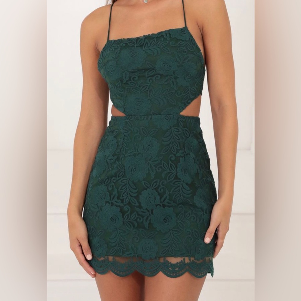 NWOT Lucy In The Sky lace cutout dress with open back